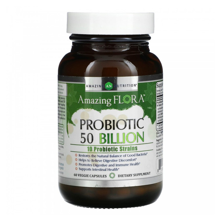 Amazing Nutrition Amazing Flora Probiotic 10 Strains 50 Billion, 60 Ea