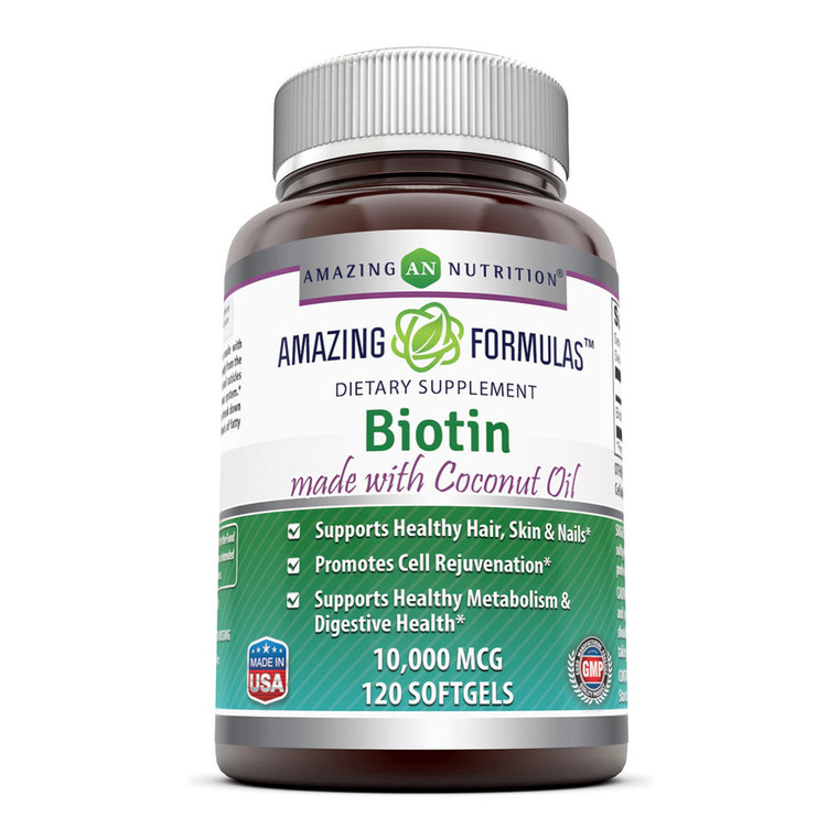 Amazing Nutrition Amazing Formulas Biotin 10000Mcg With Extra Virgin Organic Coconut Oil, 120 Ea