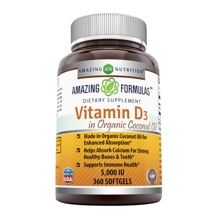 Amazing Nutrition Amazing Formulas Vitamin D3 With Coconut Oil 5000 IU, 360 Ea