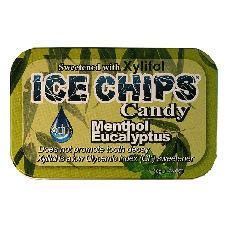 Ice Chips Candy Menthol Eucalyptus Tin Sweetened with Xylitol 1.76Oz (50g)