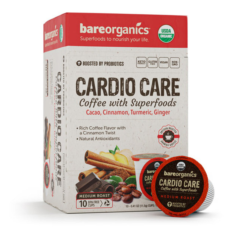 BareOrganics Cardio Care Coffee with Superfoods Boosted Probiotics Gluten Free 10Ea