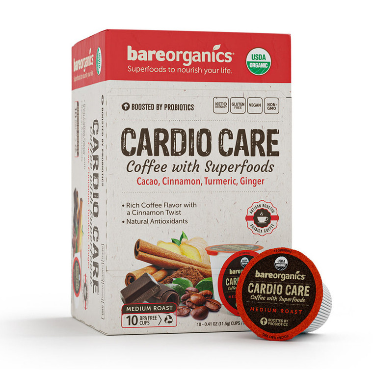 Bare Organics Cardio Care Organic Coffee Pods Superfoods And Probiotic, 10 Ea
