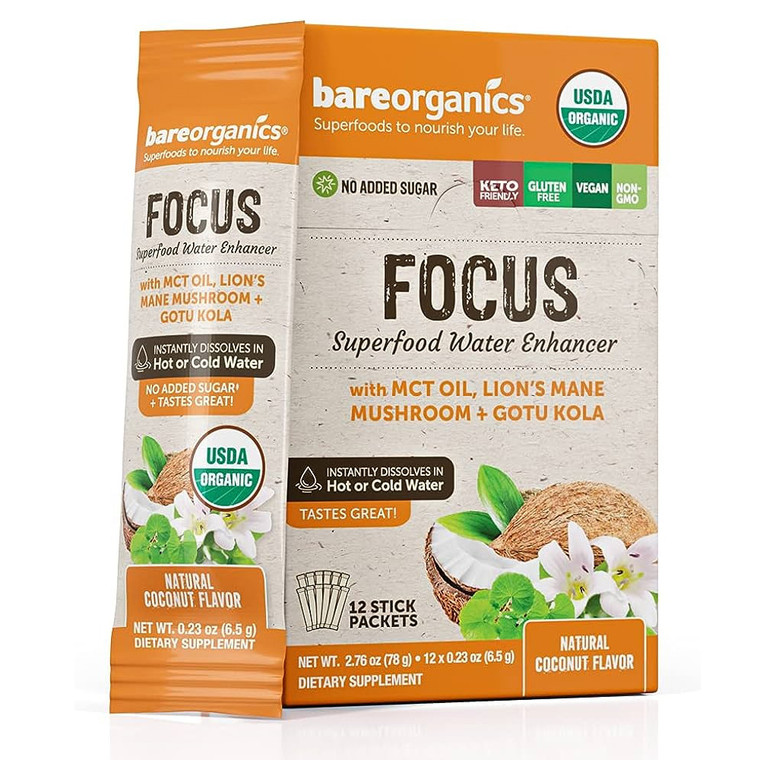 Bare Organic Focus Blend Superfood Water Enhancer Sticks, 5 Ct