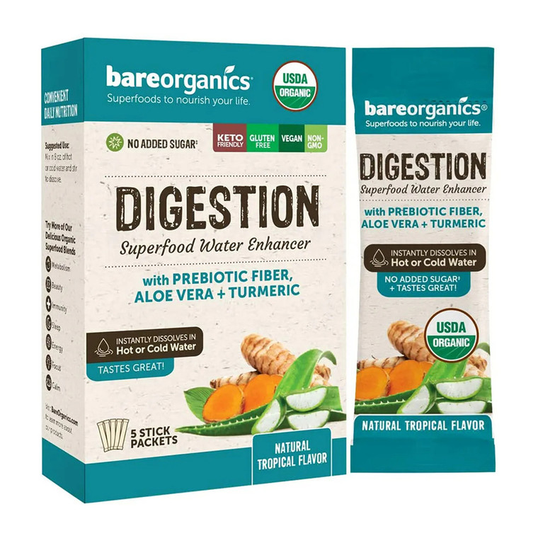 Bare Organics Digestive Health Blend Superfood Water Enhancer Drink Mix, 5 Ct