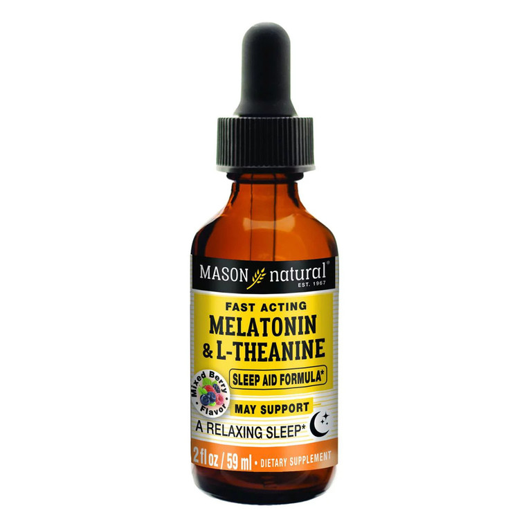 Mason Natural Fast Acting Melatonin and L-Theanine Drops, Support Relaxing Sleep, 2 Oz