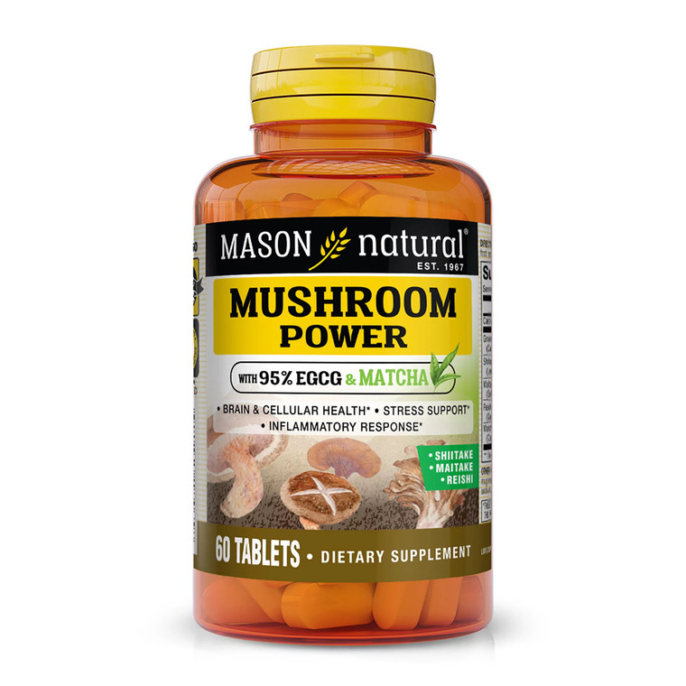 Mason Natural Mushroom Power Tablets with 95% EGCG and Matcha, Stress Support, 60 Ea