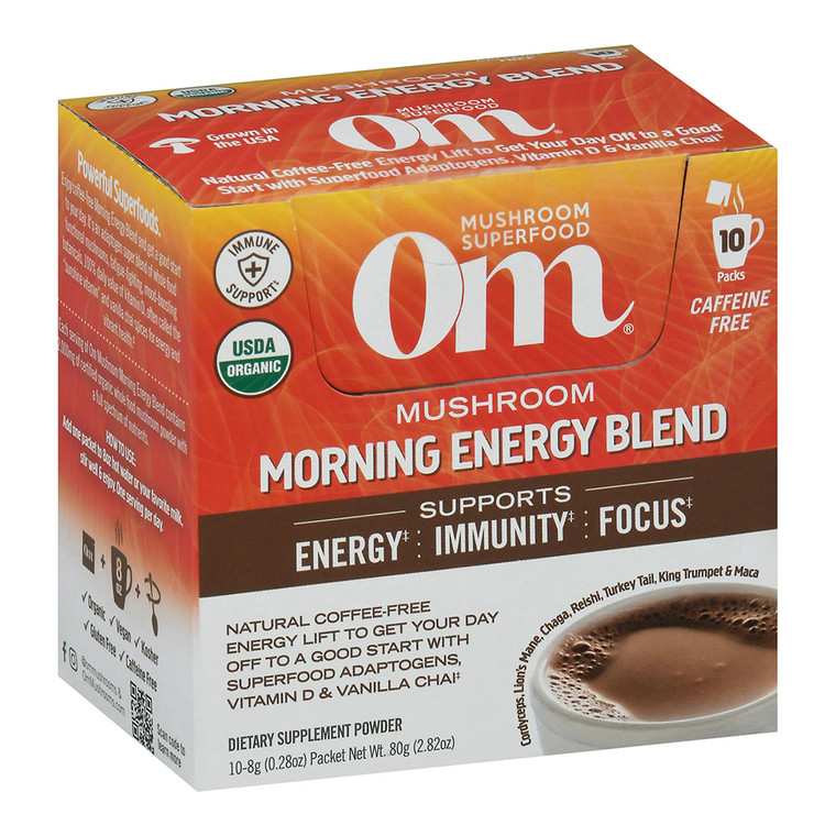 Om Mushroom Superfood Morning Energy Blend Chai Packs, Caffeine Free, 10 Ea