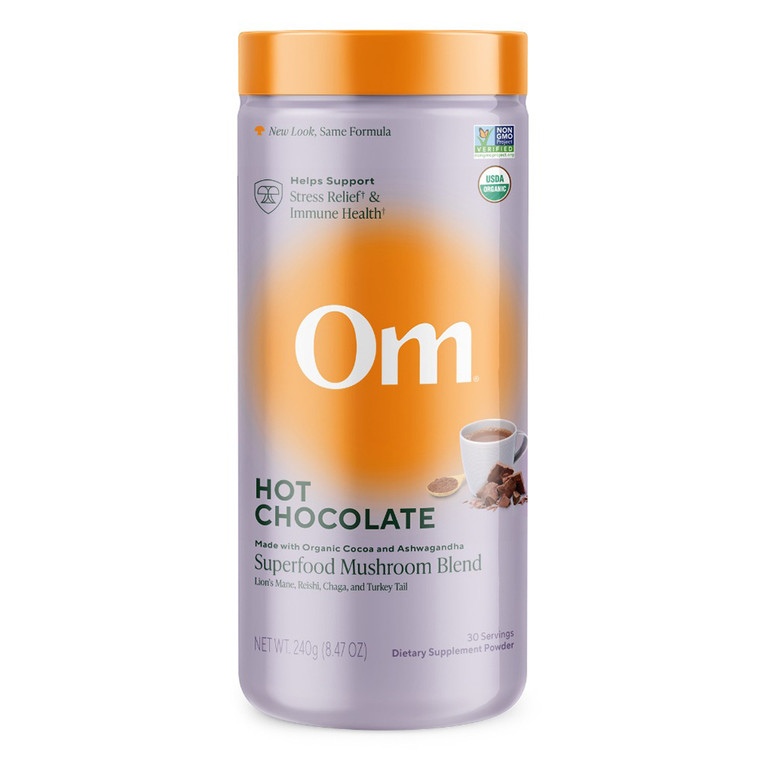Om Superfood Mushroom Blend Hot Chocolate Powder Helps Support Stress Relief and Immune Health 8.47Oz (240g)