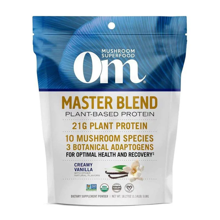 Om Mushroom Superfood Master Blend Plant Based Protein Powder, Creamy Vanilla, 10 Ea