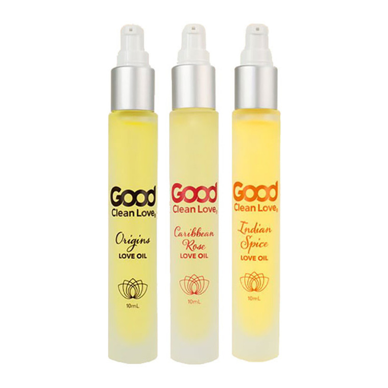 Good Clean Love Oil Trio Pack, Origins, Caribbean Rose and Indian Spice Oil, 10 ML