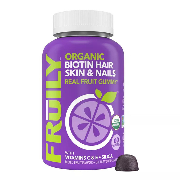 Fruily Organic Biotin Hair, Skin and Nails Real Fruit Gummies, 60 Ea
