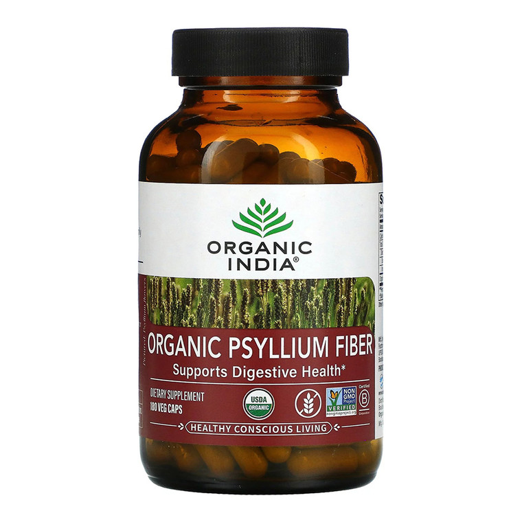 Organic India Psyllium Fiber Supplement, Supports Digestive Health, Veg Capsule, 180 Ea