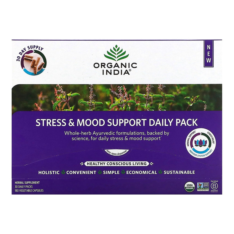 Organic India Stress and Mood Support Daily Pack Herbal Supplement, 30 Ea