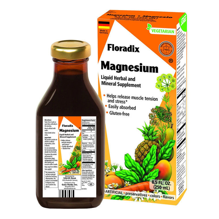 Floradix Magnesium Vegetarian Liquid Supplement for Stress and Muscle Support, 8.5 Oz