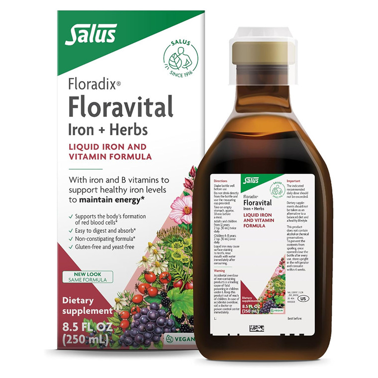 Floradix Floravital Liquid Iron and Vitamin Formula for Energy Support 8.5Oz (250ml)