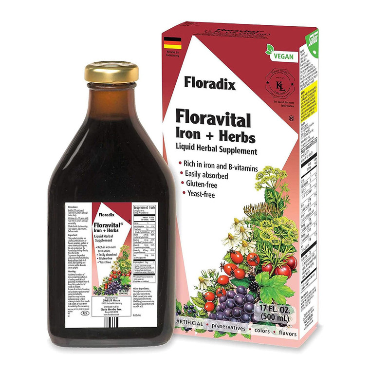 Floradix Floravital Iron and Herbs Liquid Vegetarian Supplement, Supports Energy, 17 Oz