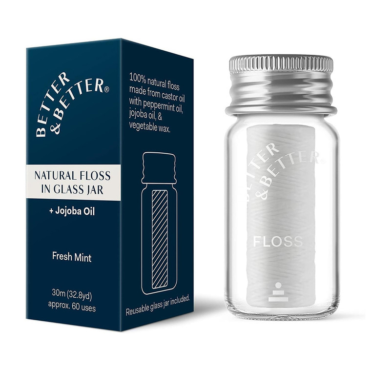 Better and Better Natural Dental Floss in Glass Jar, Fresh Mint, 1 Ea