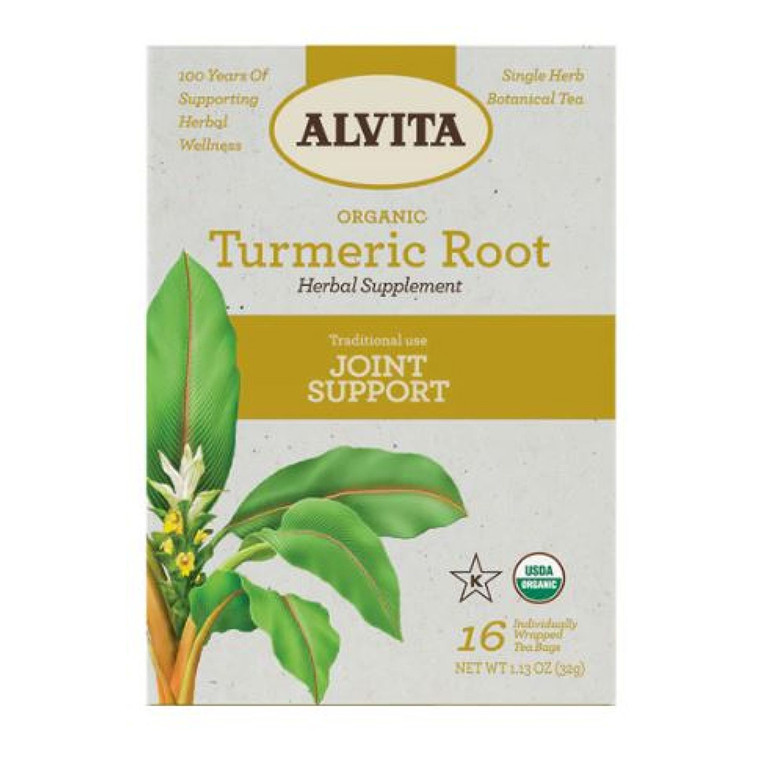 Alvita Organic Turmeric Root Herbal Tea Bags, Joint Support, 16 Ea