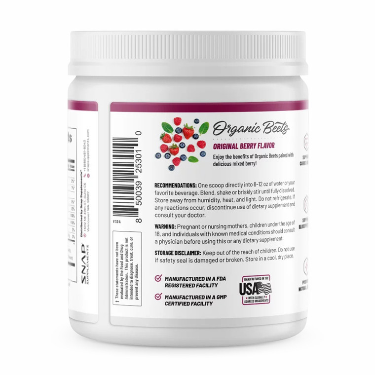 Snap Nitric Oxide Organic Beets Supplement Powder, Original Berry
