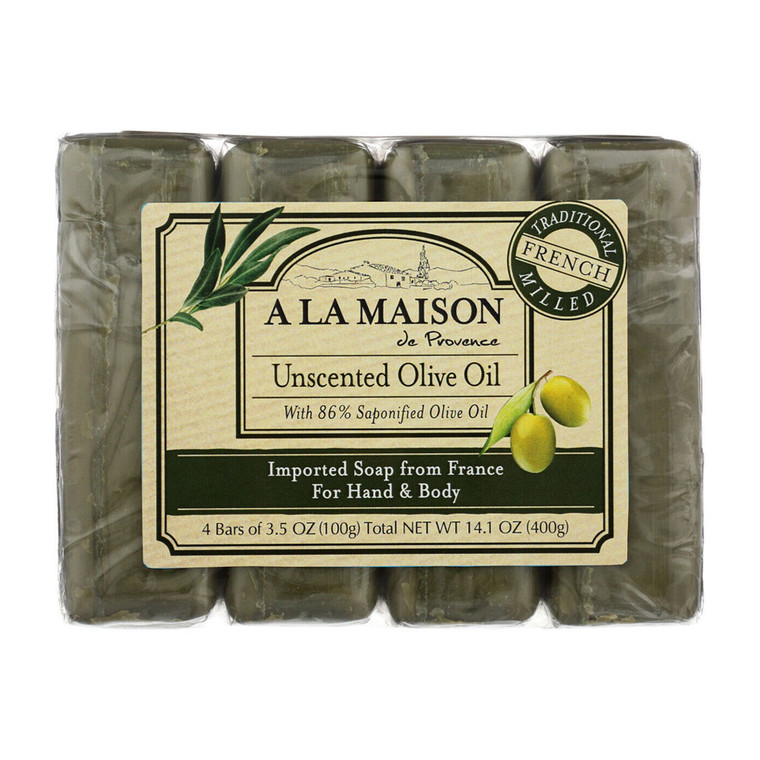 A La Maison Unscented Olive Oil Bar Soap, 4 Bars, 3.5 Oz