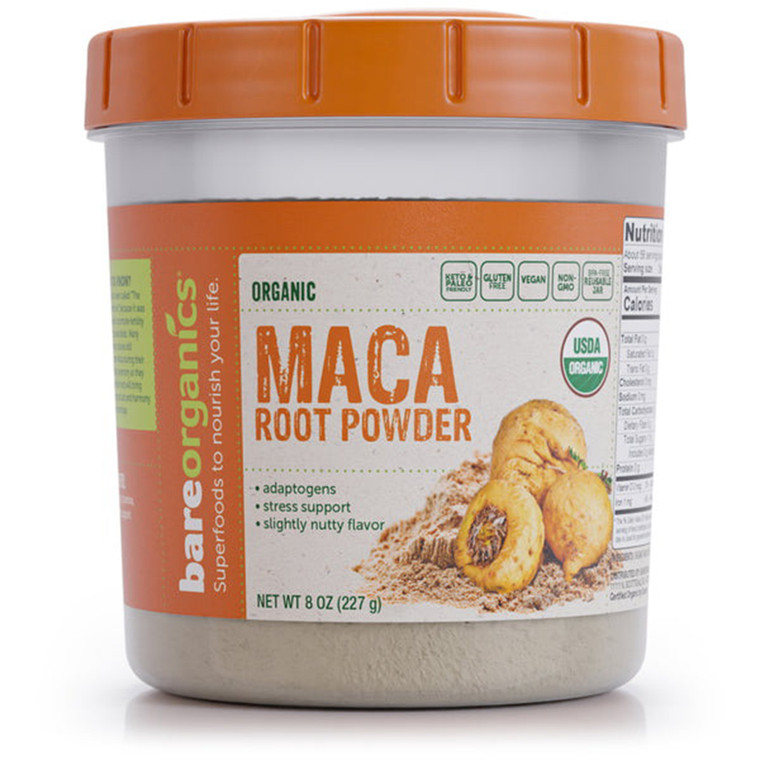 BareOrganics Maca Root Superfood Powder Adaptogens and Stress Support 8Oz (227g)