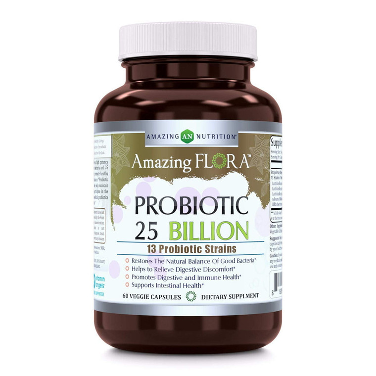 Amazing Nutrition Amazing Flora Probiotic 13 Strain 25 Billon Digestive And Immune Health Supports, 60 Ea