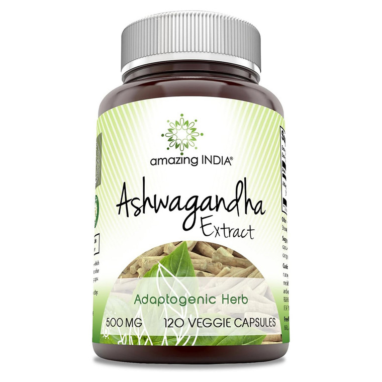 Amazing India Ashwagandha Extract 500 Mg Capsules Stress and Immunity Support 120Ea