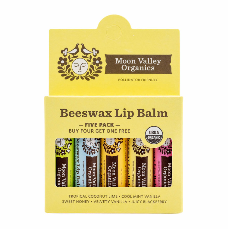 Moon Valley Organics Beeswax Lip Balm, Mint Vanilla, 5 Ea