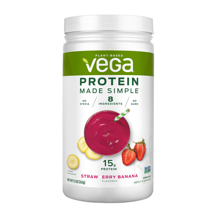 Vega Protein Made Simple Drinnk Mix Protein Powder, Strawberry Banana, 9.3 Oz