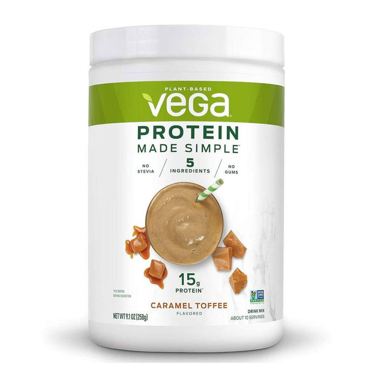 Vega Protein Made Simple Drink Mix Protein Powder, Caramel Toffee, 9.1 Oz