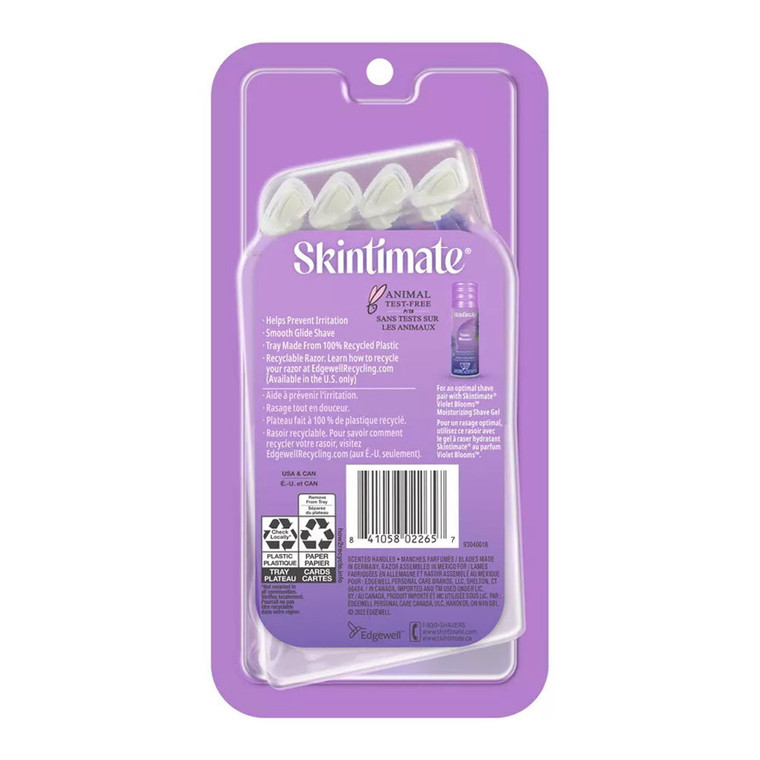 Skintimate Exotic Violet Blooms Womens 4 Blade Disposable Razors, 4 Ea