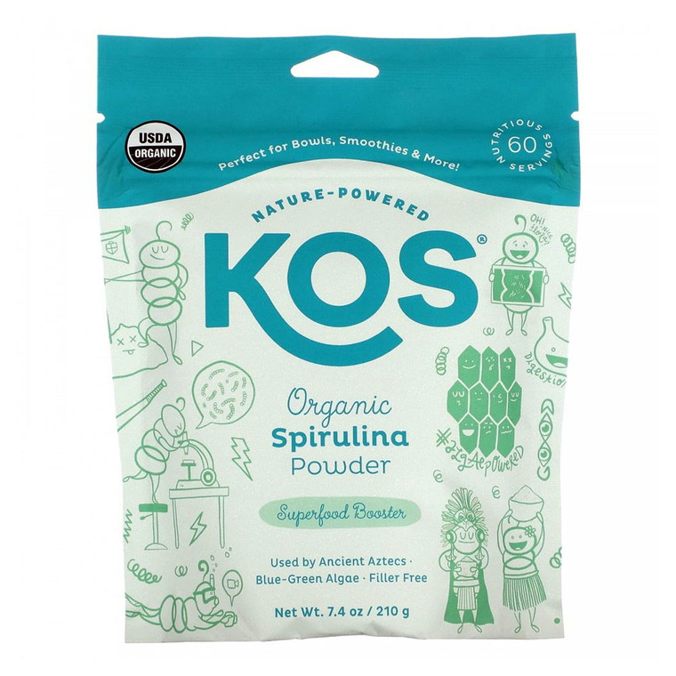 Kos USDA Organic Spirulina Powder, Natural Taste Superfood, 7.4 Oz