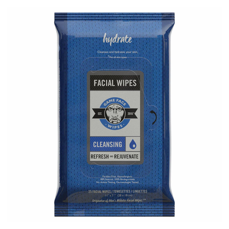 Game Face Cleansing Facial Wipes, 25 Ea