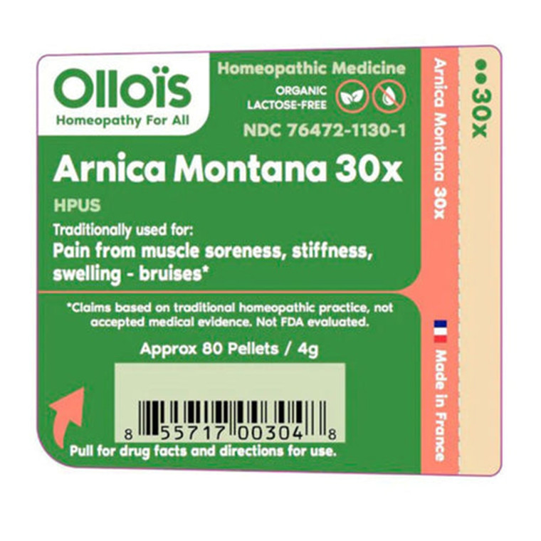 Ollois Arnica Montana 30x Organic Lactose Free Homeopathic Pellets for Muscle Soreness Pain Relief 80Ea
