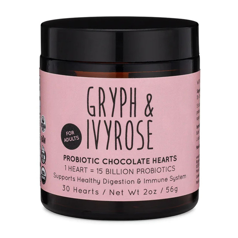Gryph and IvyRose Adults Probiotic Chocolate Hearts for Immune and Digestive Support, 30 Ea