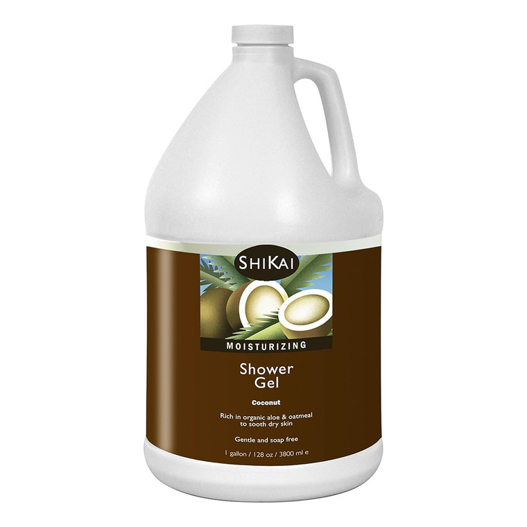 Shikai Moisturizing Shower Gel, Coconut, Aloe and Oatmeal for Dry Skin, Soap Free, 1 Gallon