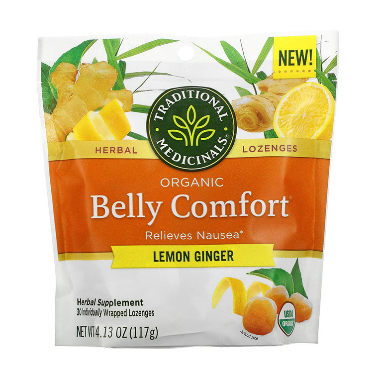 Traditional Medicinals Organic Belly Comfort Lemon Ginger Lozenges, Nausea Relief, 30 Ea
