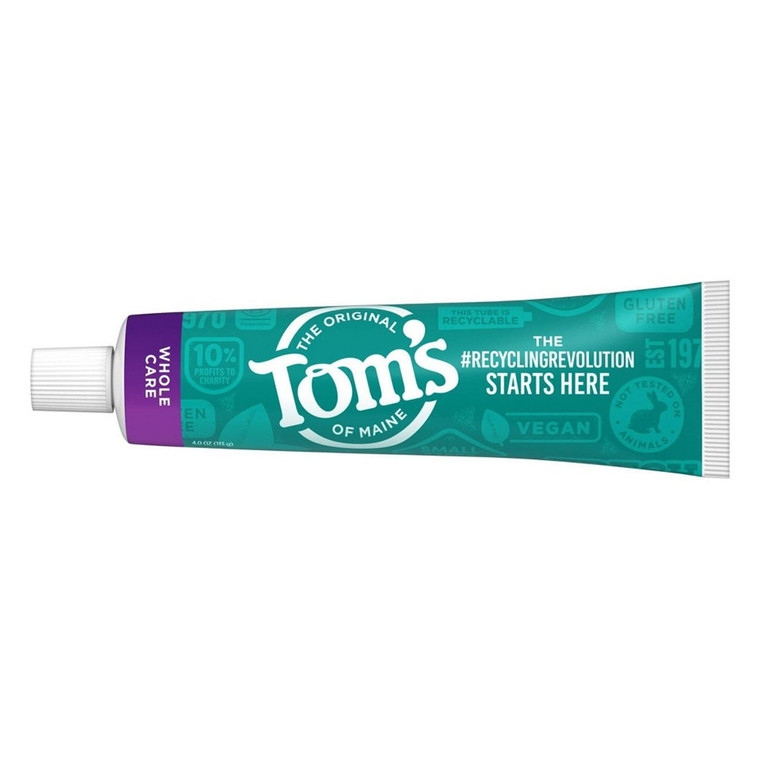 Toms of Maine Natural Whole Care Anticavity Toothpaste, Peppermint, 4 Oz