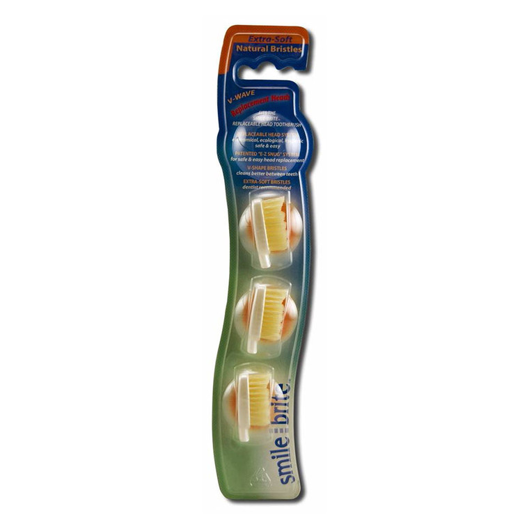 Smile Brite Toothbrushes V-Wave Replacement Heads, Extra Soft, 3 Ea