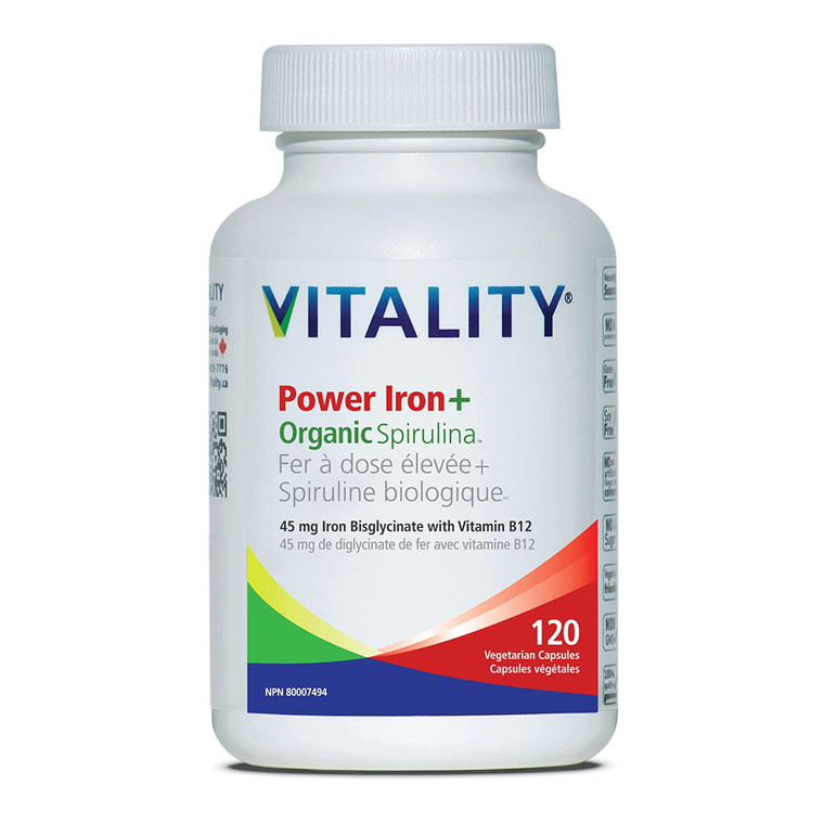 Vitality Power Iron Plus Spirulina Vegetarian Capsules, Blood Builder, 120 Ea
