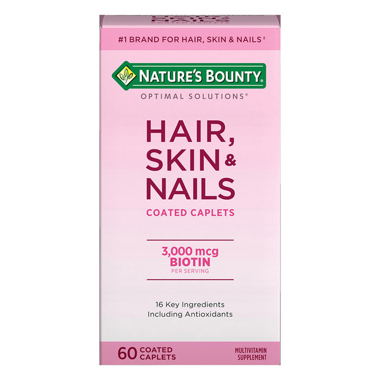 Natures Bounty Hair Skin and Nails Multivitamin Supplement Coated Caplets with 3000mcg Biotin 60Ea