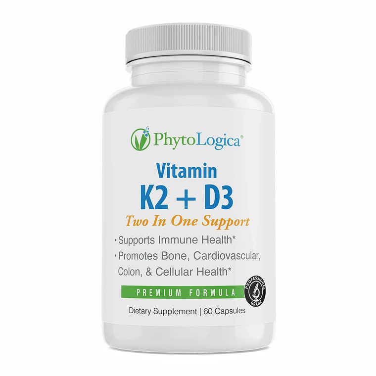 PhytoLogica Vitamin K2 D3 2 in 1 Support Capsules for Bone, Heart and Immune, 60 Ea