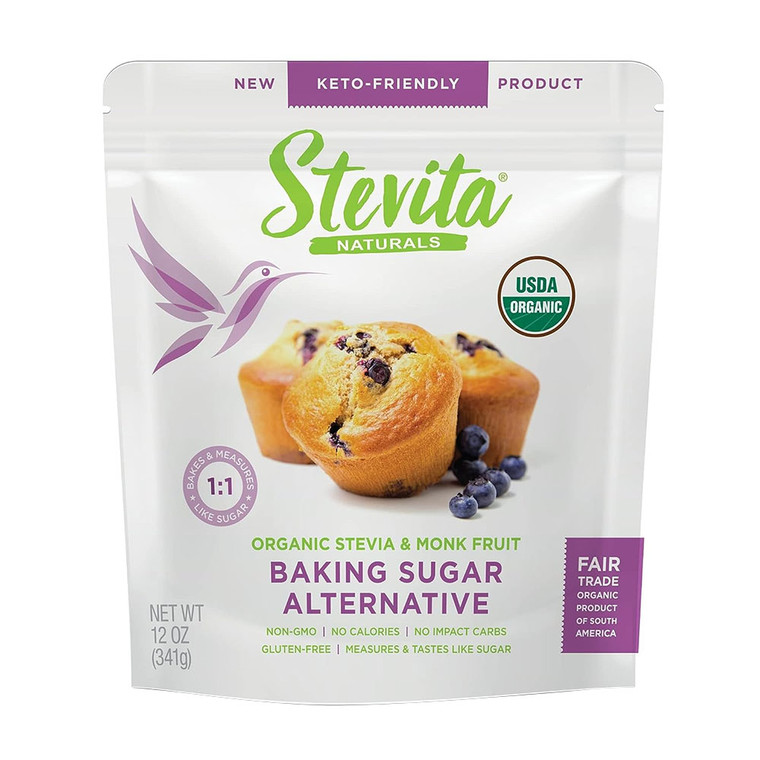 Stevita Naturals Organic Stevia and Monk Fruit, Baking Sugar Alternative, 12 Oz