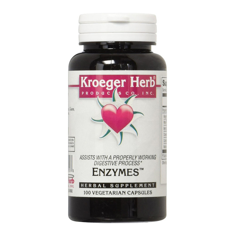 Kroeger Herb Enzymes Vegetarian Capsules for Digestive Support, 100 Ea