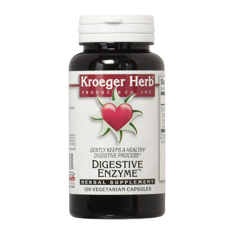 Kroeger Herb Digestive Enzyme Vegetarian Capsules for Digestive Support, 100 Ea