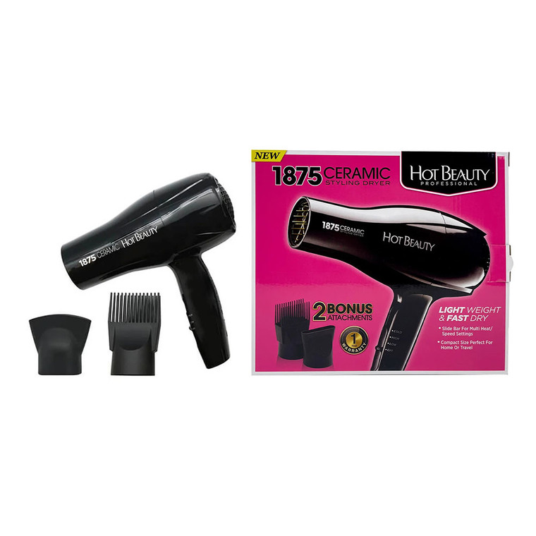 Hot Beauty 1875 Ceramic Hair Styling Dryer with 2 Attachments, 1 Ea