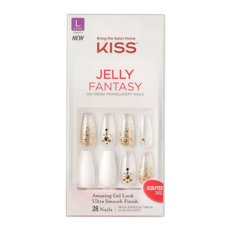 Kiss Jelly Fantasy Translucent Nails Ultra Smooth Finish with 28 Sculpted Nails, Long, 1 Ea