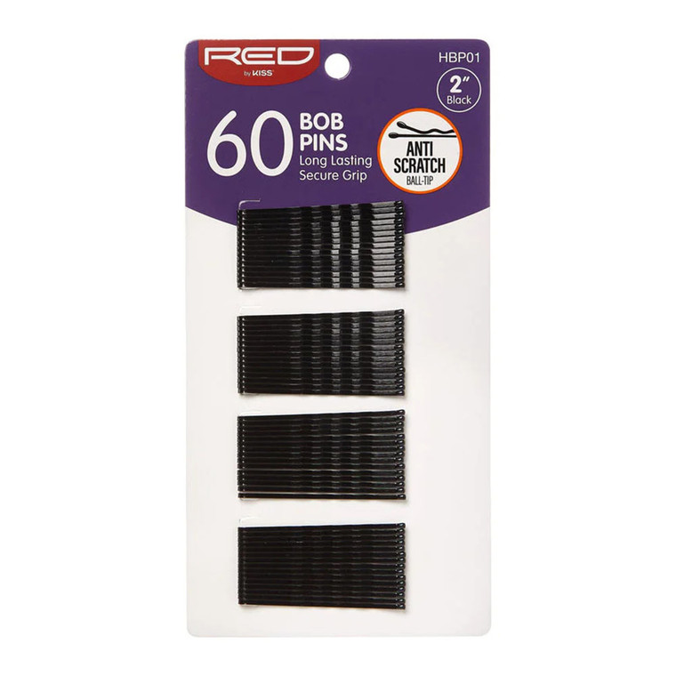 Red by Kiss 2 Inch Bob Pins Long Last Secure 60 Pins, Black, 12 Ea