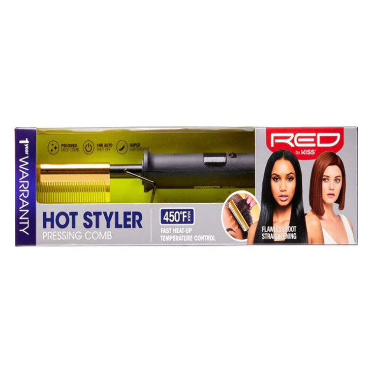 Red by Kiss Hot Styler Pressing Comb Brush for Straightening Hair, 1 Ea
