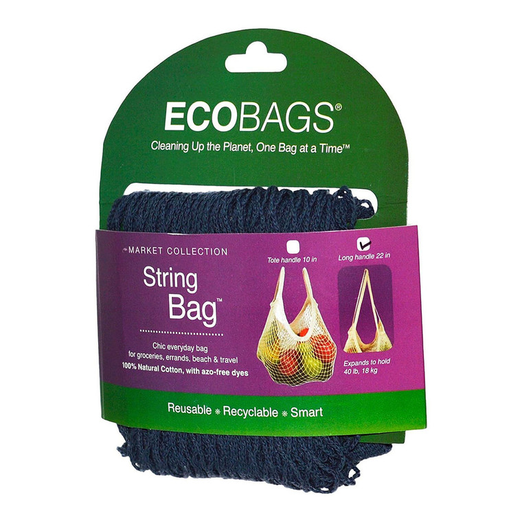 Eco Bags Tote Handle Natural Cotton String Bag, Blue, 1 Ea